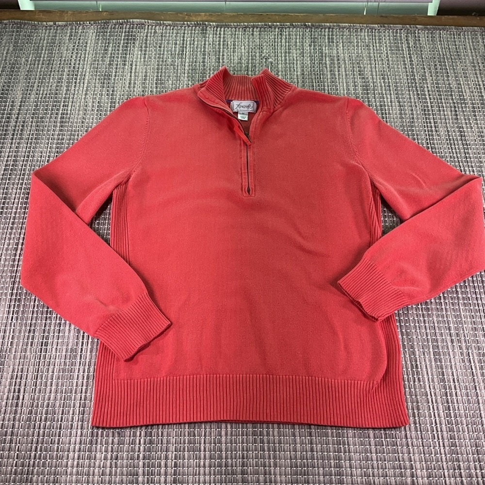 Foxcroft Womens Coral Pink 100% Supima Cotton Quarter Zip Mock Neck Sweater M
